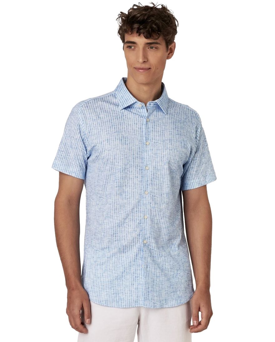 Desoto overhemd korte mouw jersey blauw gestreept