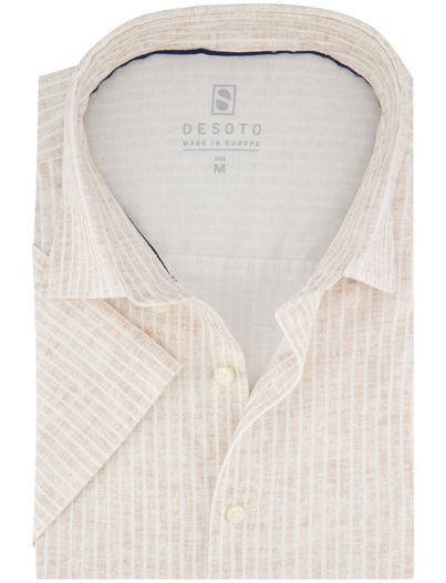 Desoto Desoto overhemd beige gestreept katoen