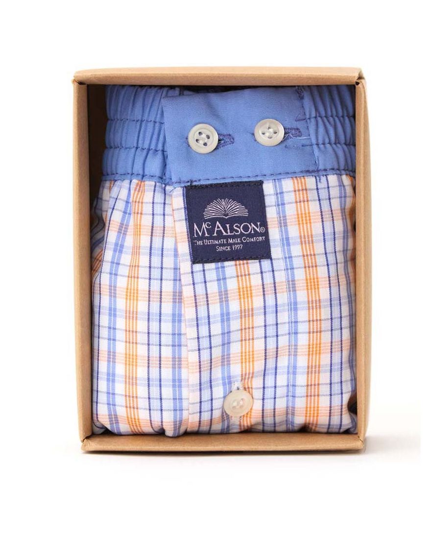 Mc Alson boxershort blauw oranje geruit katoen
