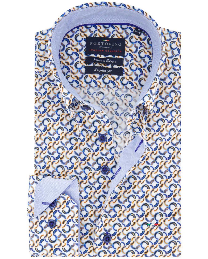 Portofino overhemd Regular Fit geel blauw wit geprint