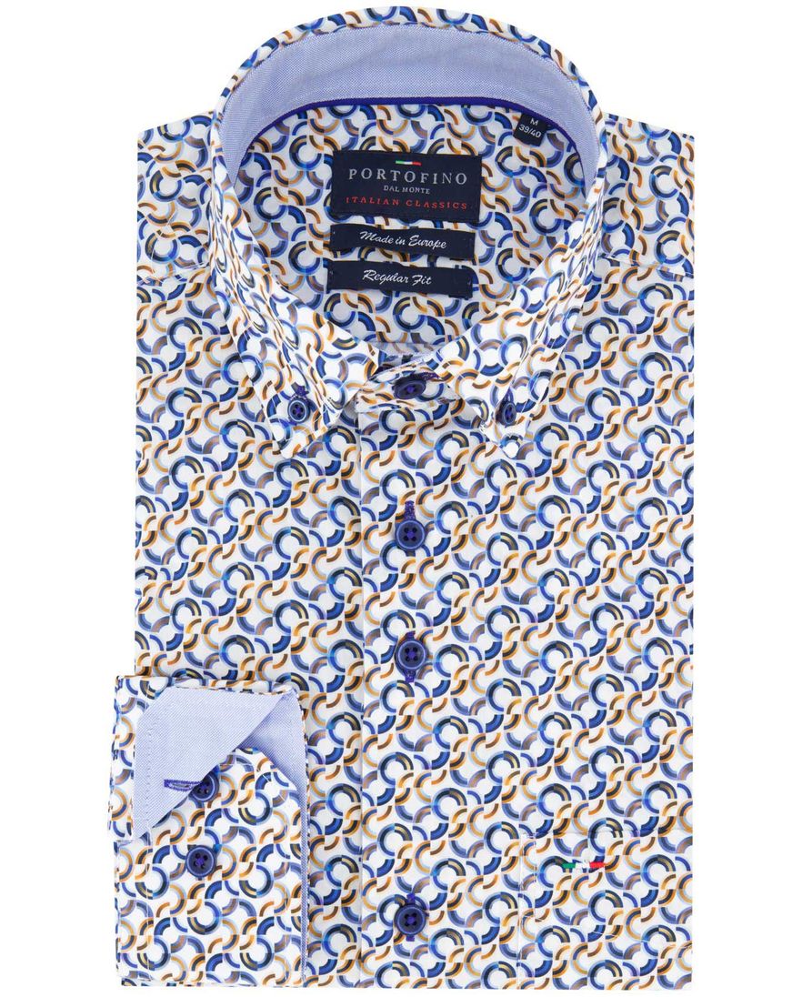 Portofino overhemd Regular Fit geel blauw wit geprint