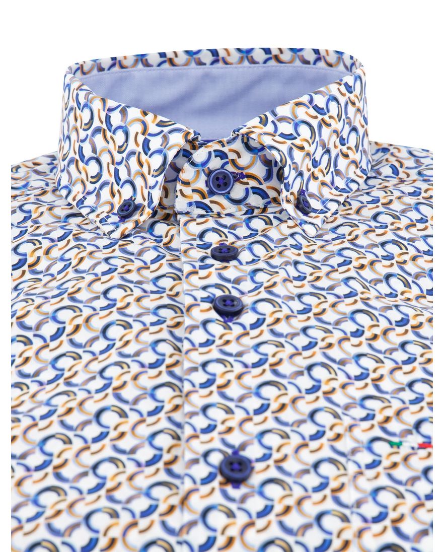 Portofino overhemd Regular Fit geel blauw wit geprint