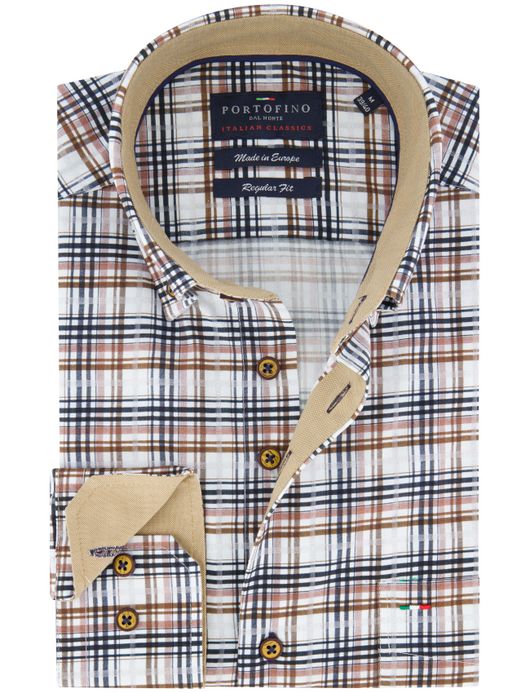 Portofino overhemd bruin regular fit