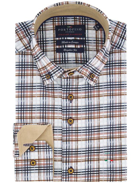 Portofino overhemd bruin regular fit