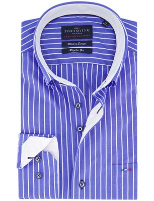 Portofino Portofino casual overhemd regular fit blauw wit gestreep met button down boord