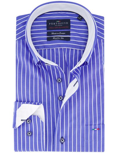 Portofino Portofino regular fit casual overhemd blauw wit gestreept