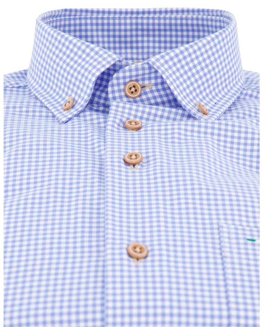 Portofino overhemd blauw geruit regular fit borstzak