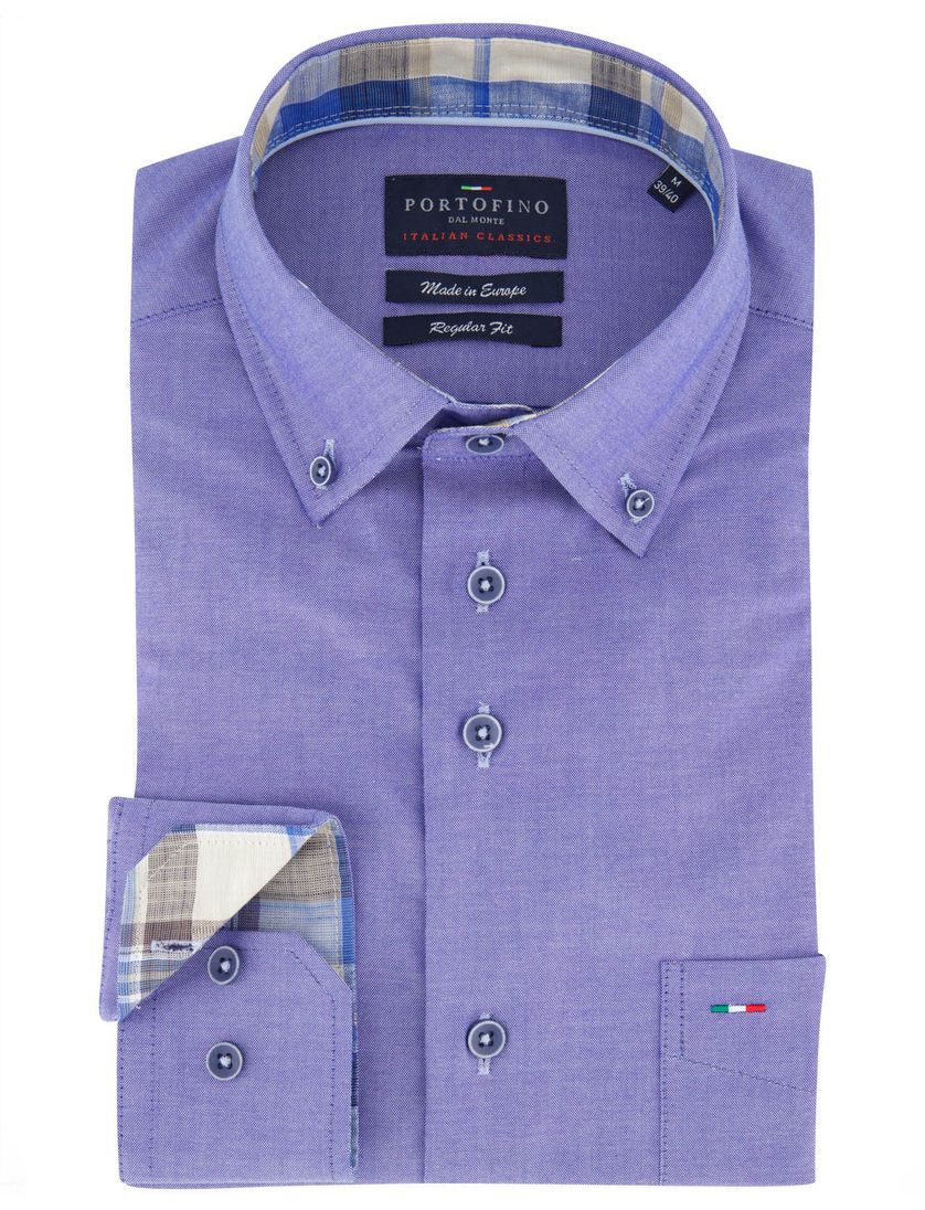 Portofino overhemd blauw gemeleerd katoen