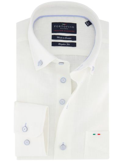 Portofino Portofino overhemd wit linnen butto button-down