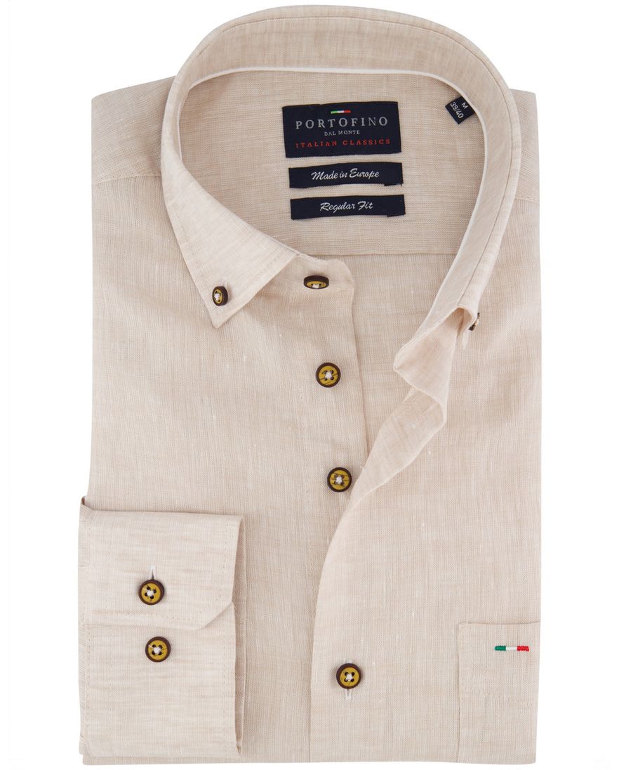 Portofino overhemd beige linnen lange mouw
