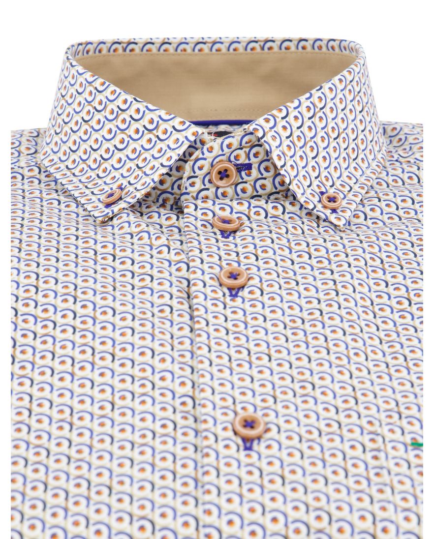 Portofino regular fit casual overhemd beige blauw geprint met borstzak
