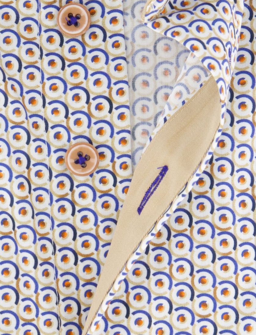 Portofino casual overhemd regular fit beige blauw geprint met button down boord