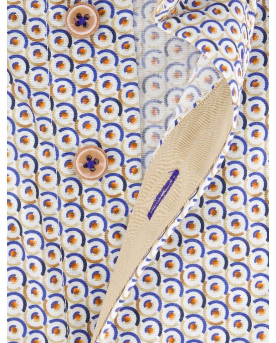 Portofino regular fit casual overhemd beige blauw geprint met borstzak