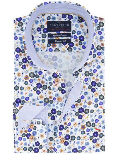 Portofino Portofino overhemd wit geprint wijde fit