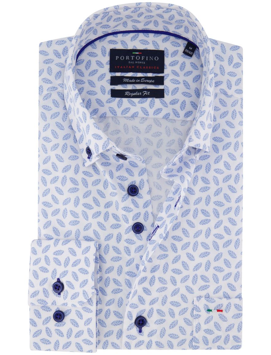 Portofino overhemd wit blauw geprint regular fit