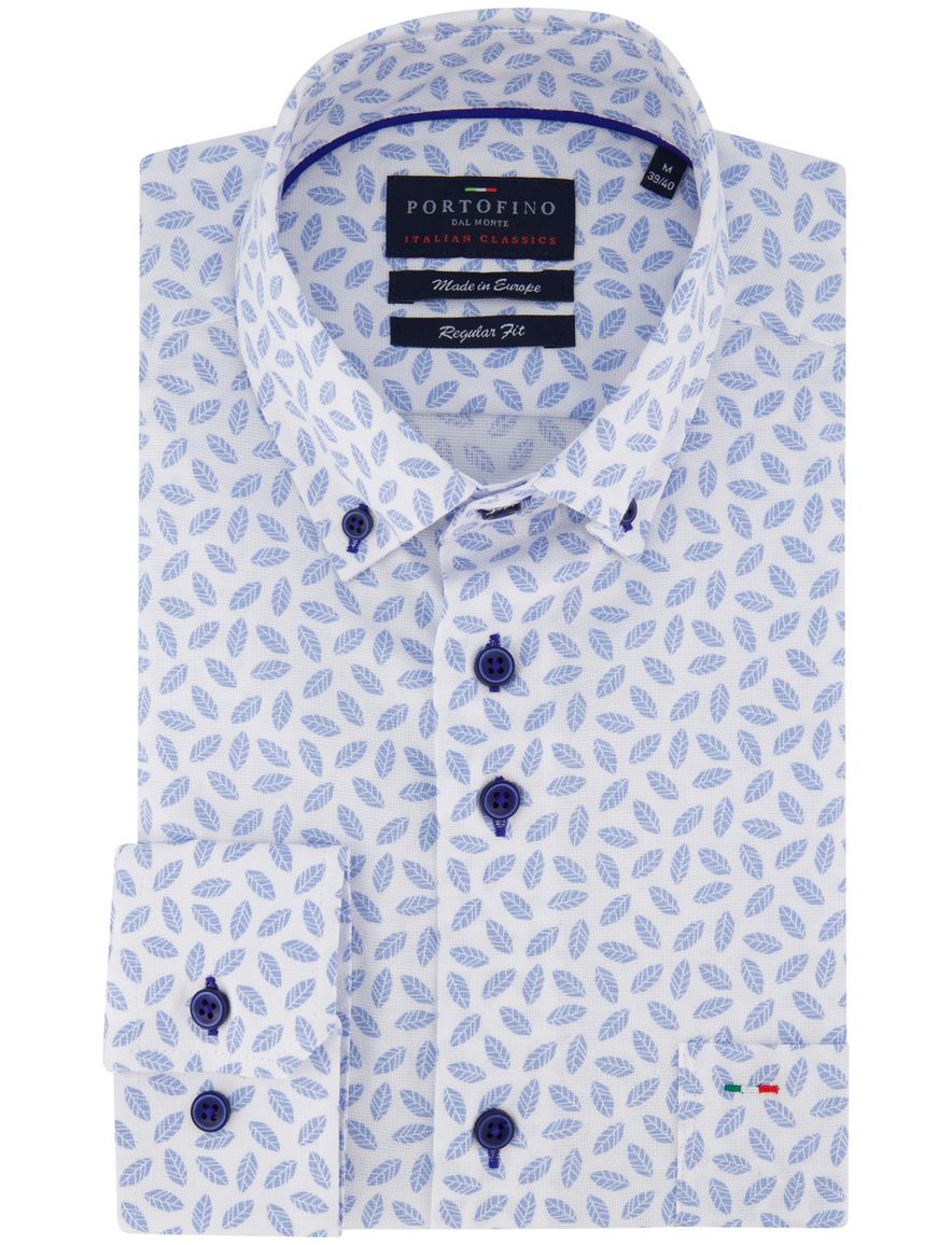 Portofino overhemd wit blauw geprint regular fit