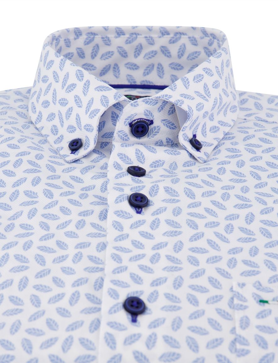 Portofino overhemd wit blauw geprint regular fit