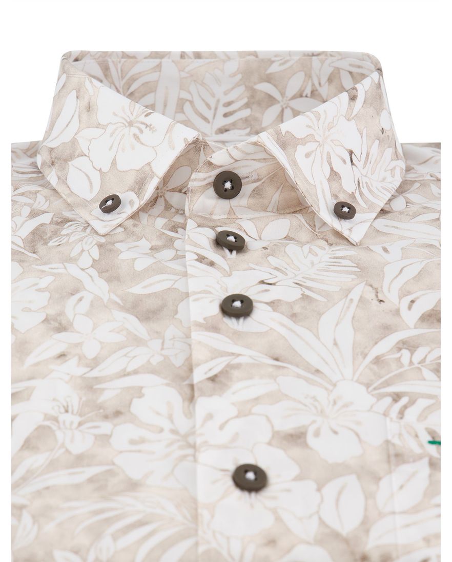 Portofino overhemd beige geprint wijde fit katoen