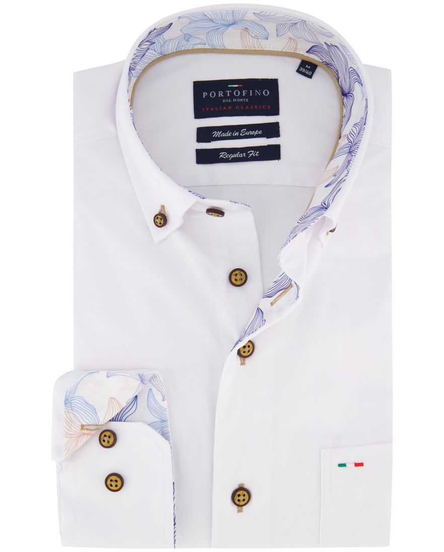Portofino overhemd Regular Fit wit effen katoen