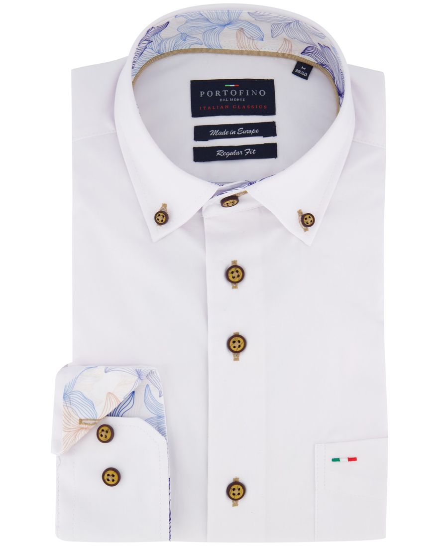 Portofino overhemd Regular Fit wit effen katoen