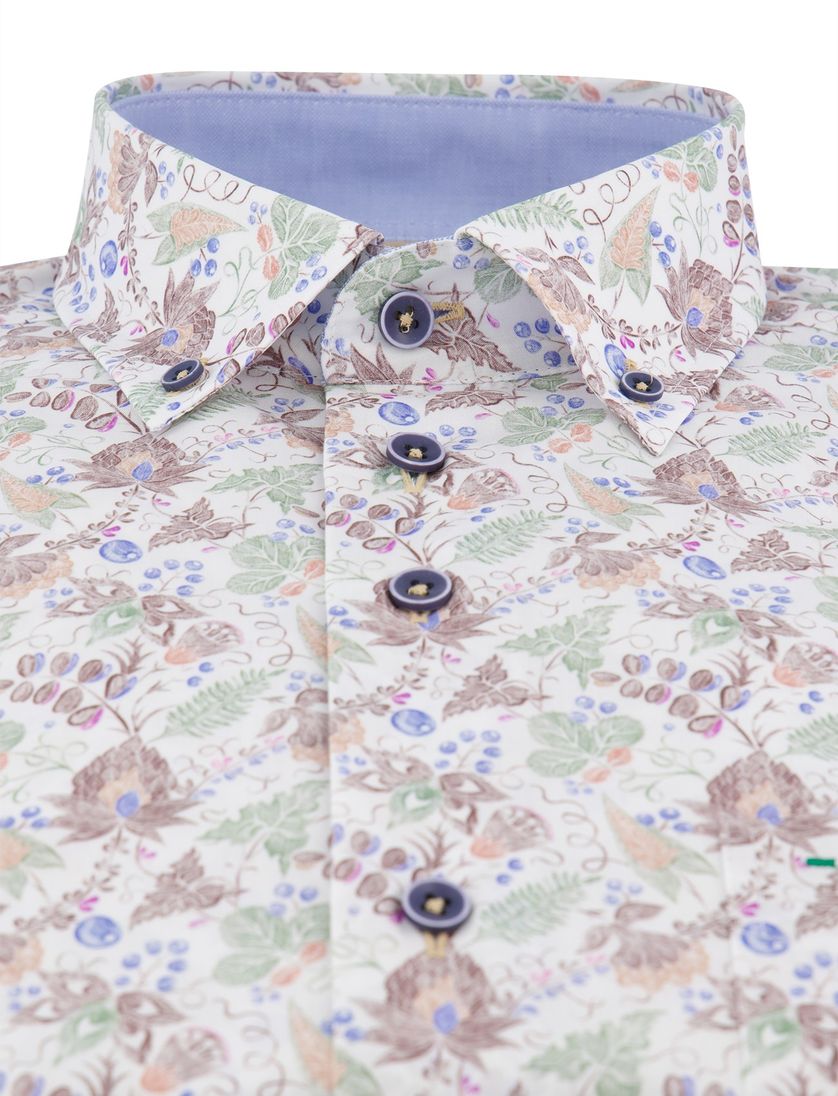 katoenen Portofino overhemd bruin groen geprint bloemen