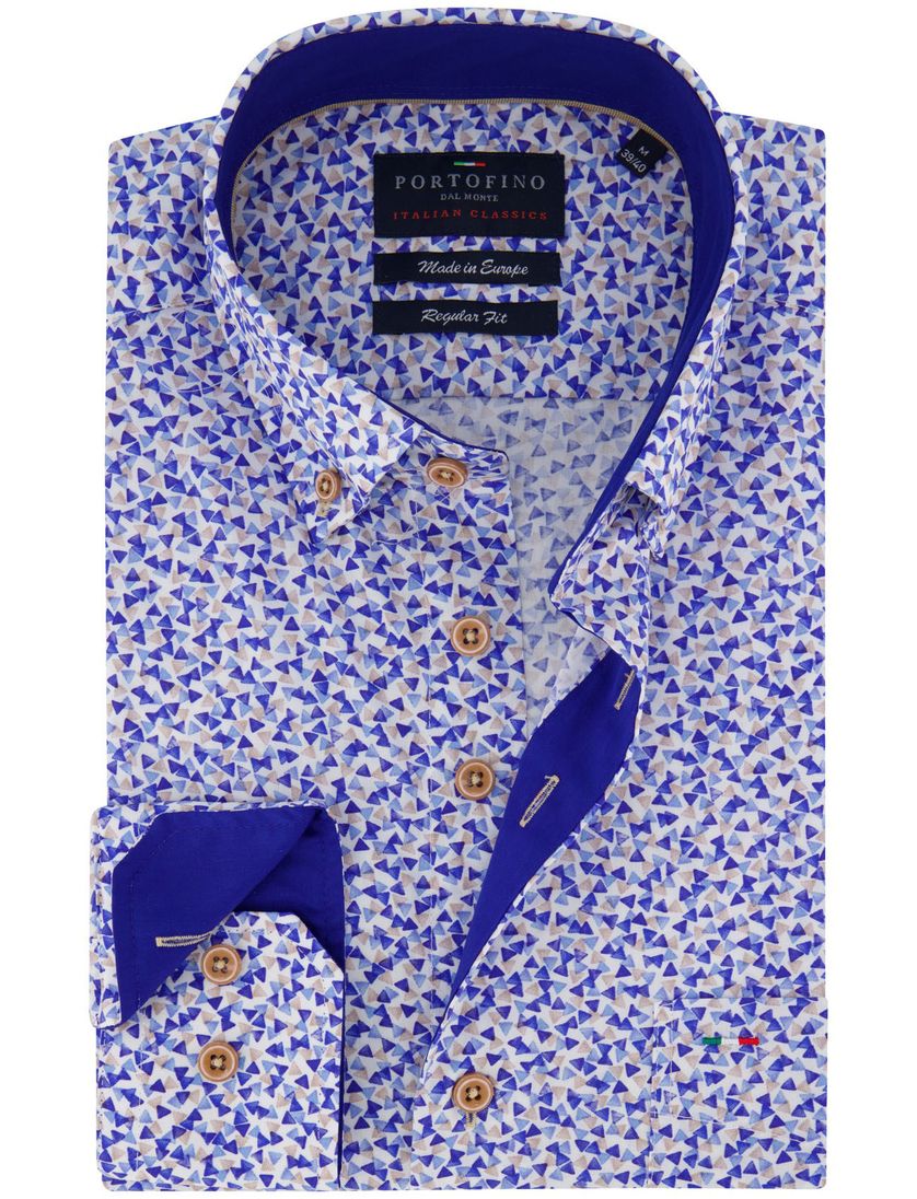 katoenen Portofino overhemd blauw geprint normale fit