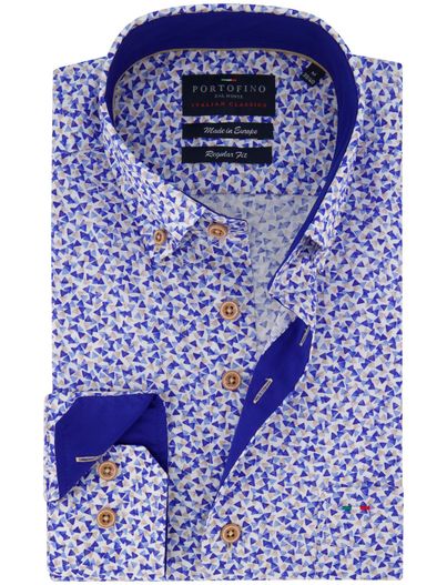 Portofino Portofino overhemd blauw geprint regular fit