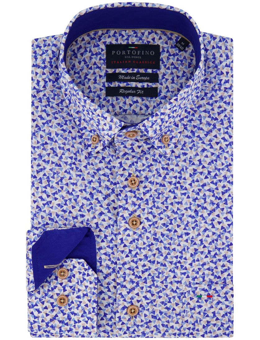 katoenen Portofino overhemd blauw geprint normale fit