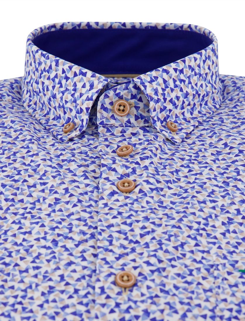katoenen Portofino overhemd blauw geprint normale fit