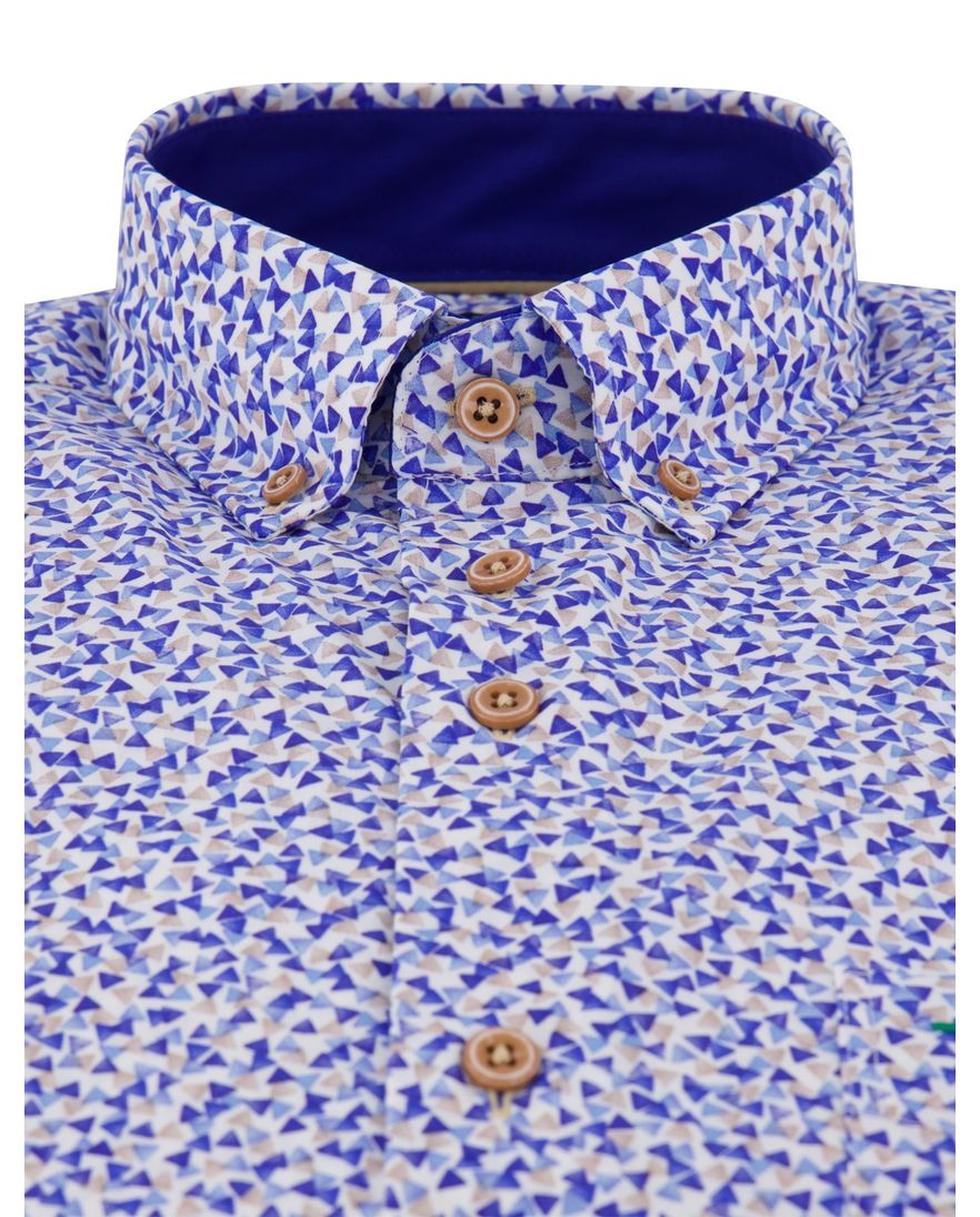 Portofino overhemd blauw geprint normale fit katoen