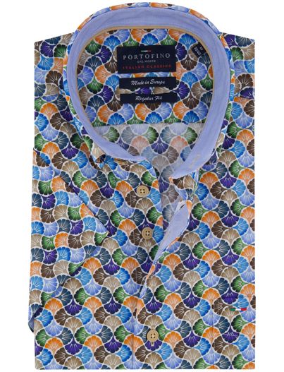 Portofino casual overhemd korte mouw blauw Portofino Regular Fit