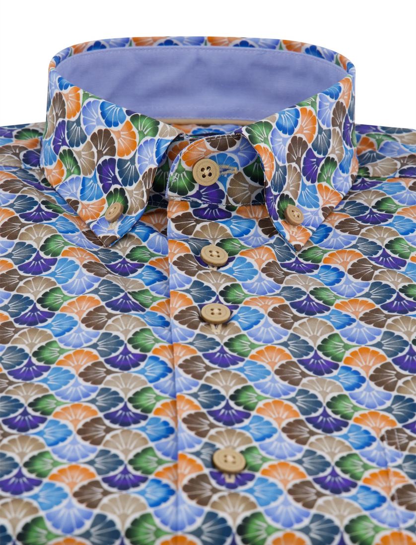Portofino casual overhemd korte mouw regular fit blauw multicolor button down boord