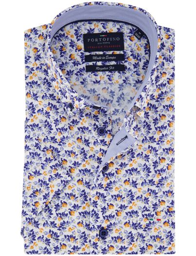 Portofino Portofino overhemd wit geprint kort mouw