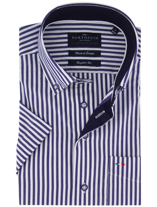 Portofino overhemd korte mouw donkerblauw strepen