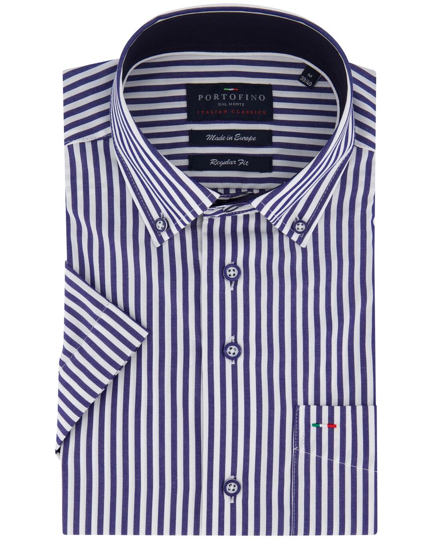 Portofino overhemd korte mouw donkerblauw strepen borstzak