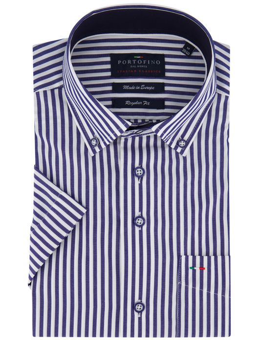 Portofino overhemd korte mouw donkerblauw strepen