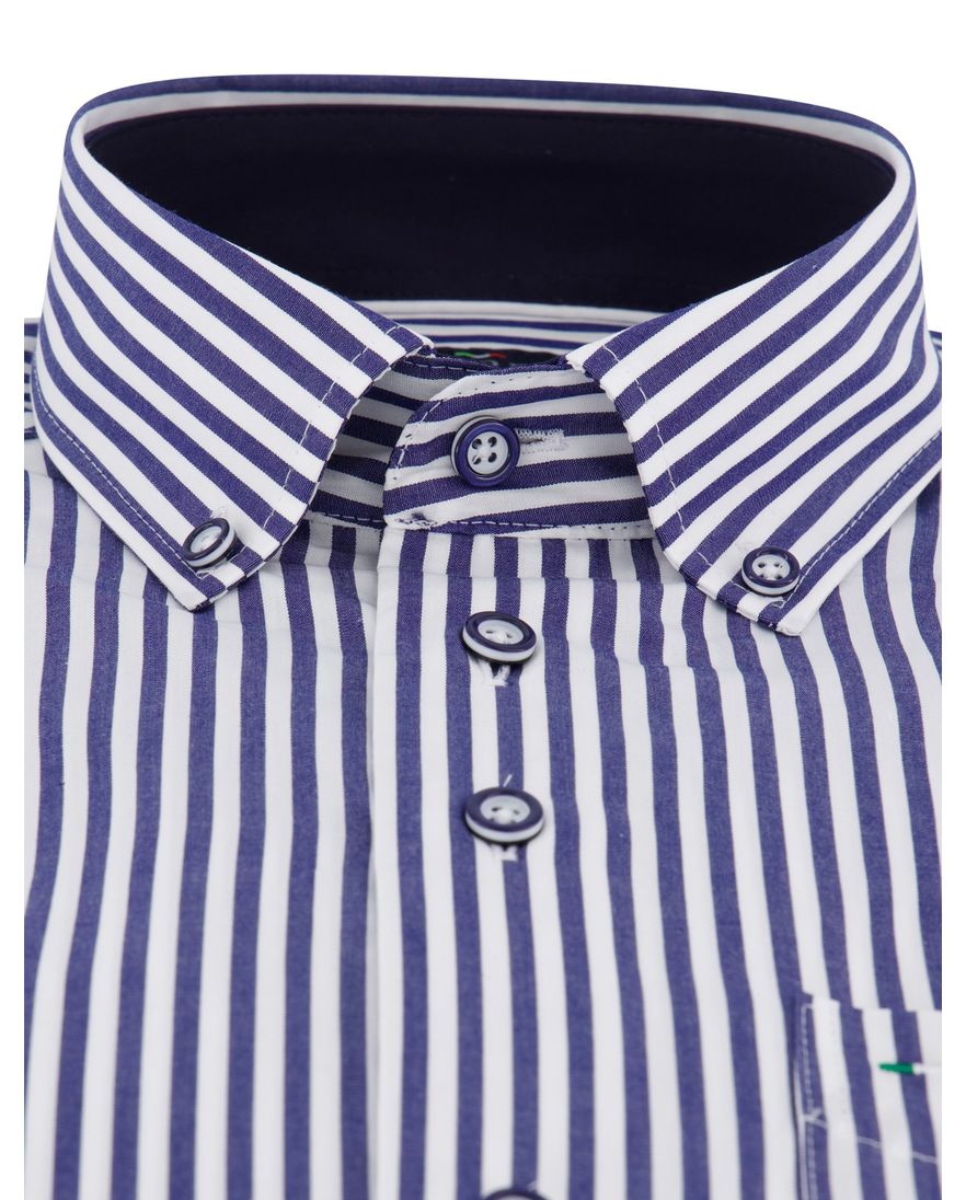 Portofino overhemd korte mouw donkerblauw strepen borstzak