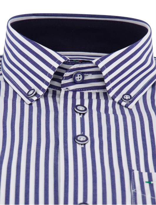 Portofino overhemd korte mouw donkerblauw strepen