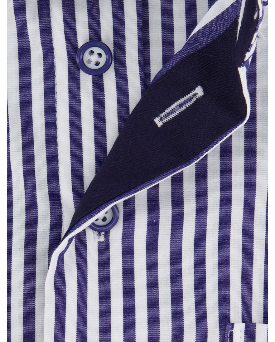 Portofino overhemd korte mouw donkerblauw strepen borstzak