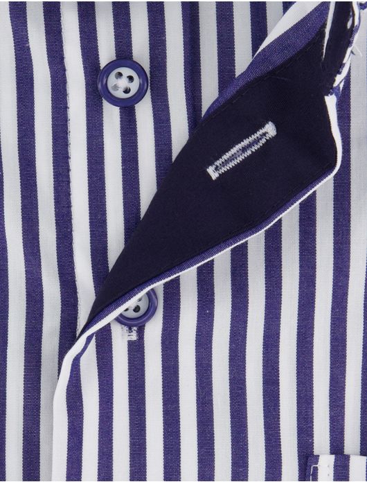 Portofino overhemd korte mouw donkerblauw strepen