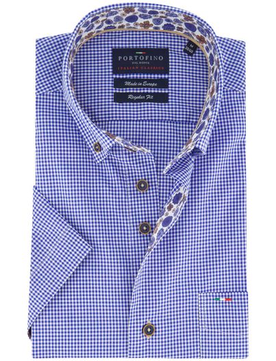 Portofino casual overhemd korte mouw blauw Portofino Regular Fit