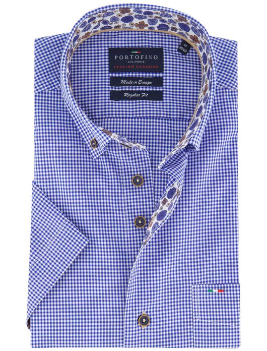 casual overhemd korte mouw blauw Portofino Regular Fit