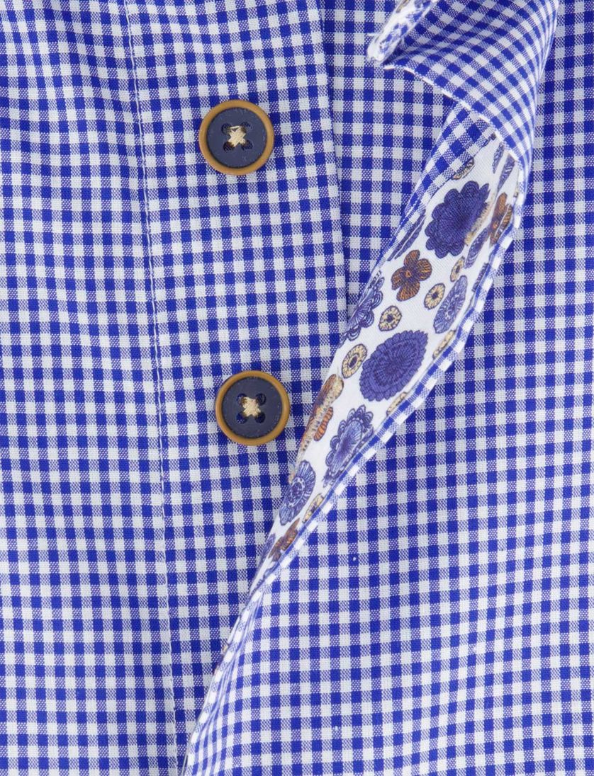 Portofino casual overhemd korte mouw regular fit blauw wit geruit button down boord