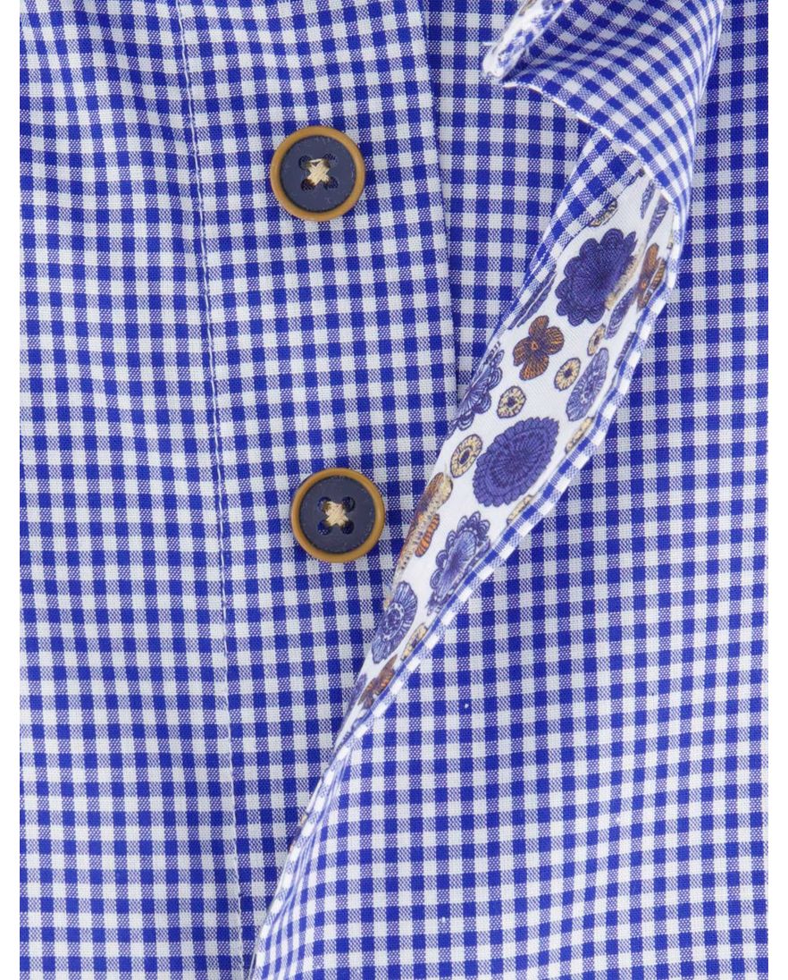 Portofino regular fit casual overhemd korte mouw blauw wit geruit