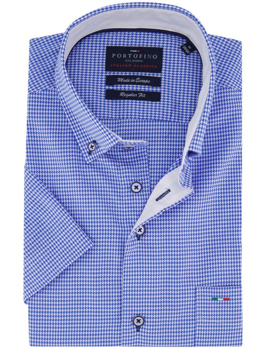 Portofino overhemd korte mouw middenblauw print