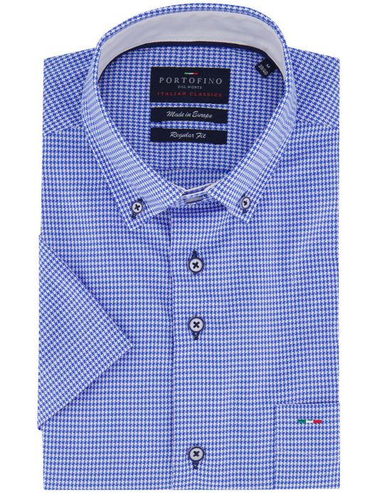 Portofino overhemd korte mouw middenblauw print