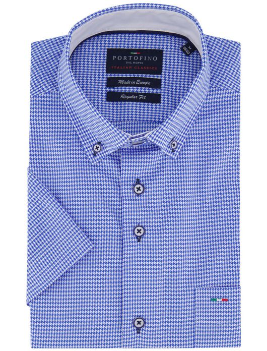 Portofino overhemd korte mouw middenblauw print