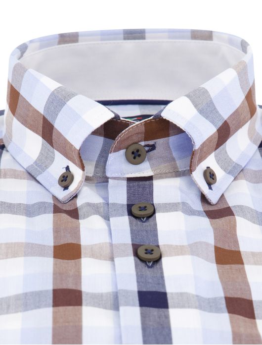 Portofino overhemd bruin korte mouw geruit