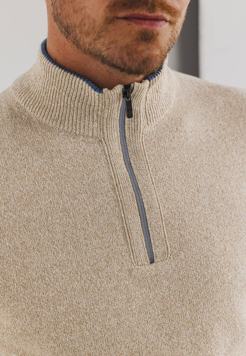 State of Art half zip trui beige gemeleerd wijde fit