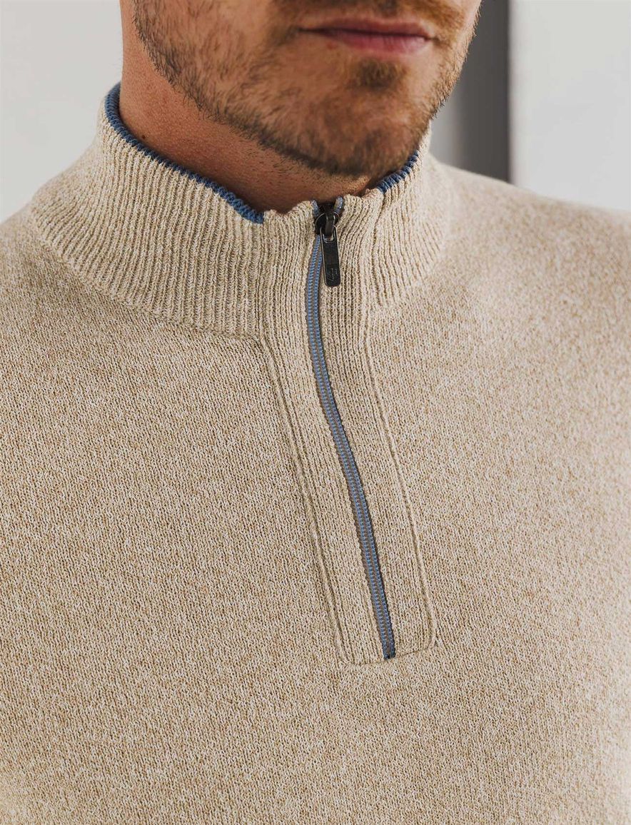 State of Art half zip trui beige gemeleerd wijde fit